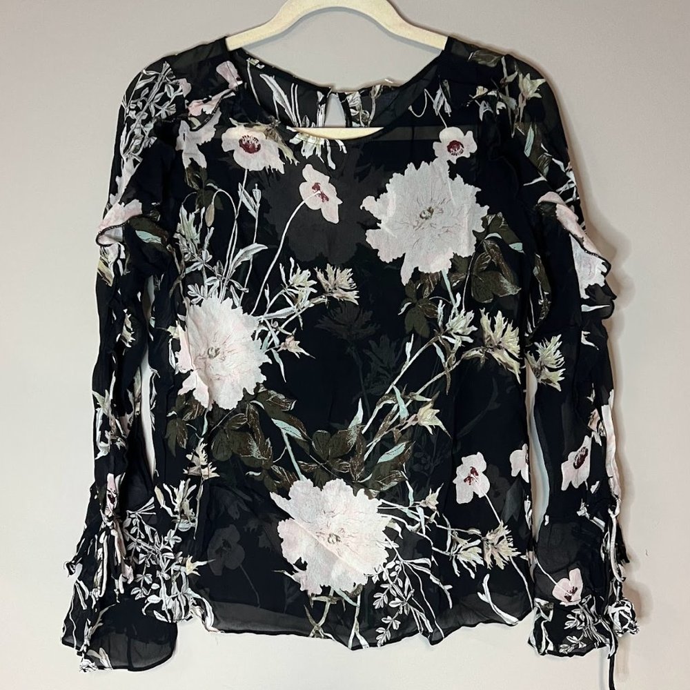 New Lucky Brand Floral Semi-Sheer Blouse